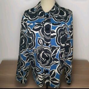 Chico's Swing Jacket  Beaded Bold Floral Size 2( 12/14)